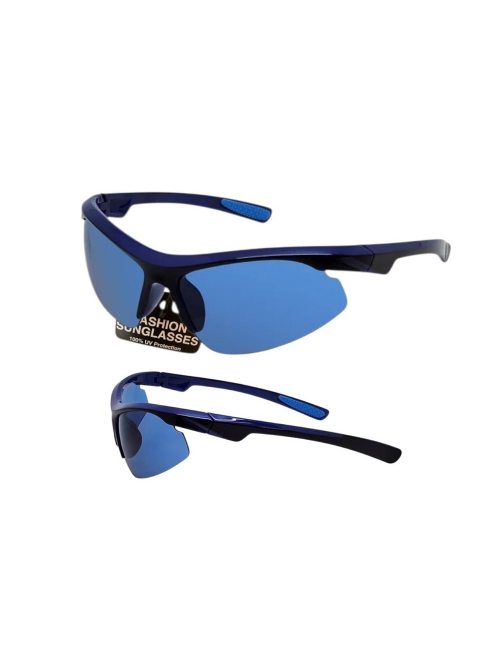 Plastic Sports Wrap Semi-Rimless Sunglasses with Mirrored Lenses